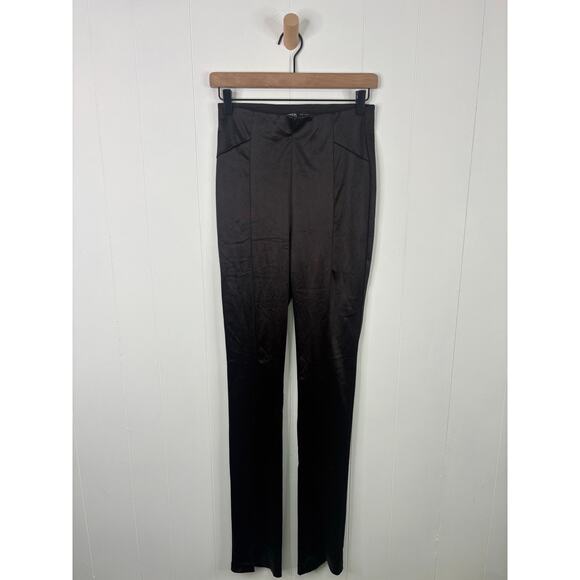 Zara Blck Satin Effect High Rise Split Leg Leggings Small High Rise Blogger Fave - Picture 3 of 9